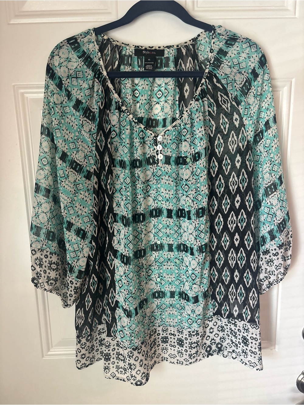 Style & Co. Teal and Black Printed Tunic Top